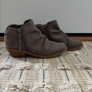 Gray Suede Ankle Boots with Wooden Heel